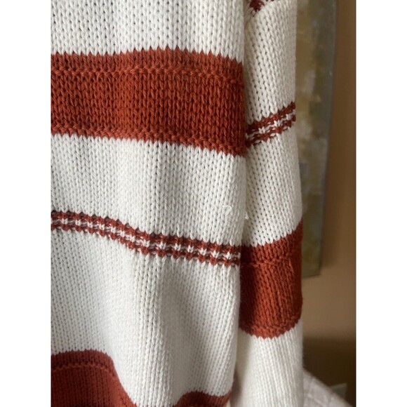 SHEIN Drop Shoulder Sweater Vneck Rust & White Striped Small - Picture 7 of 14